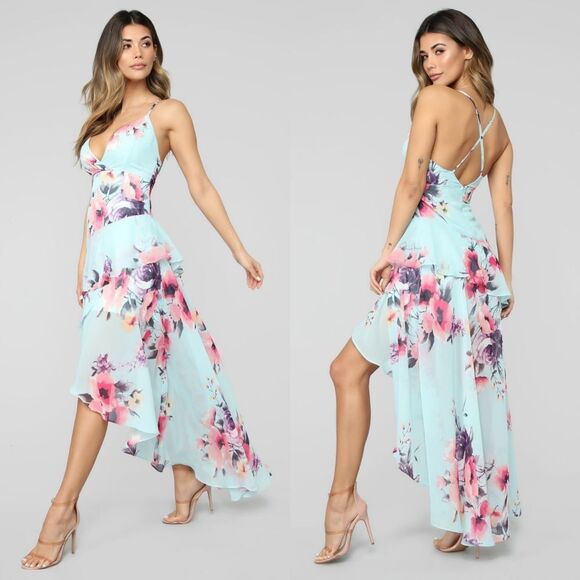 FASHION Nova Dazed In Floral Maxi Dress Layered Ruffle Backless V-neck Large - Picture 1 of 13